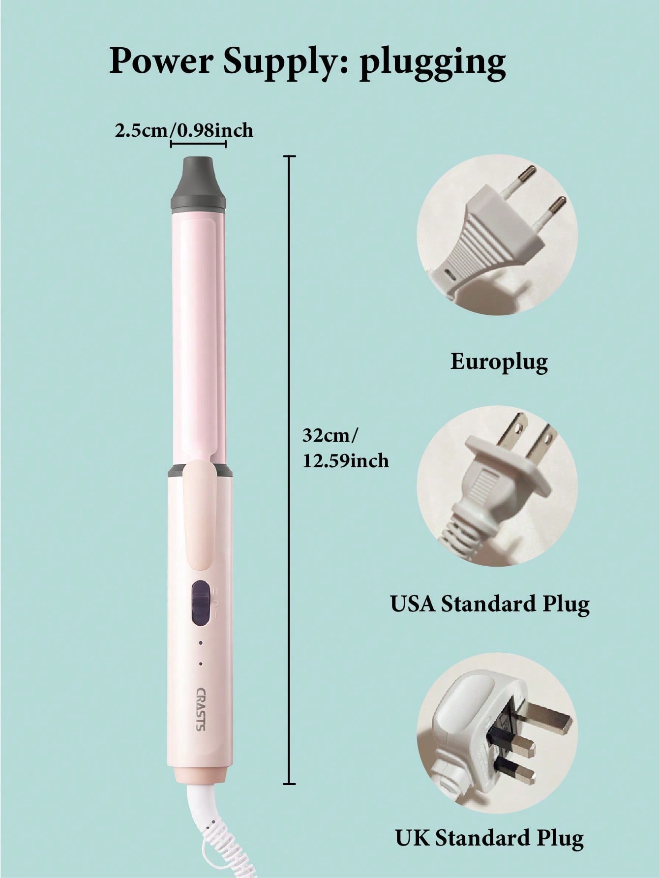 1pc 25mm Big Wavy Air Bangs Curling Iron, Universal One-button Switch, 200°C Constant Temperature, Portable For Home And Travel Use (fs-h186-9, Pink)
