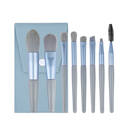 TOHERVIE Makeup Brushes Set with Bag, 8pcs Travel Makeup Brush Kit, Mini Cosmetic Brushes for Face Foundation Blush Eye Shadow, Wooden Handle Synthetic Bristle (Light Blue)