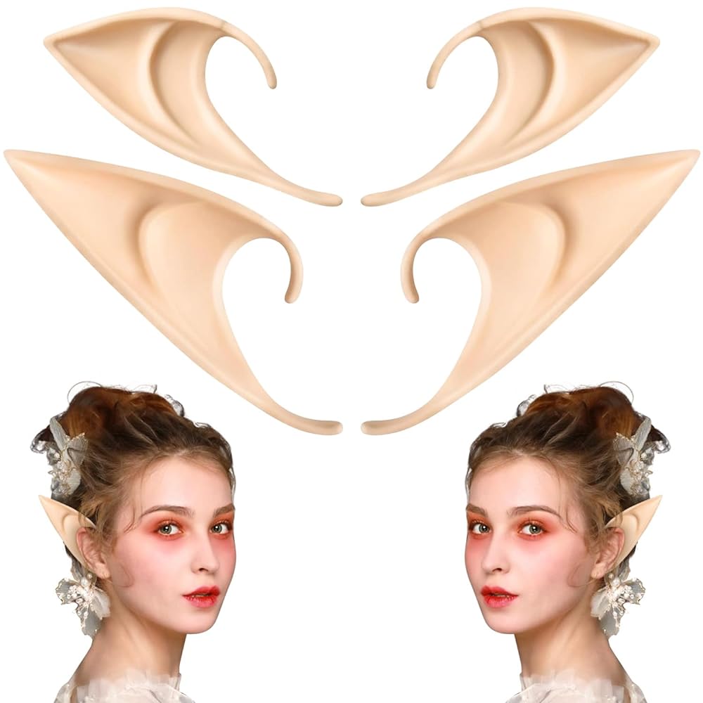 2 Pairs Elf Ear - Medium and Long Fairy Ears Halloween Cosplay Soft Pointed Pixie Ears Anime Party Costume Dress Up Masquerade Accessories Elven Vampire Fairy Ears for Women Kids (2 Pairs)