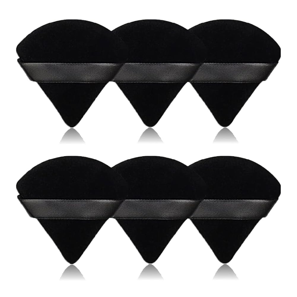 6 Pcs Pure Cotton Triangle Powder Puff,Face Soft Makeup Puff for Loose Powder,Velour Cosmetic Foundation Sponge Beauty Makeup Tools-Black