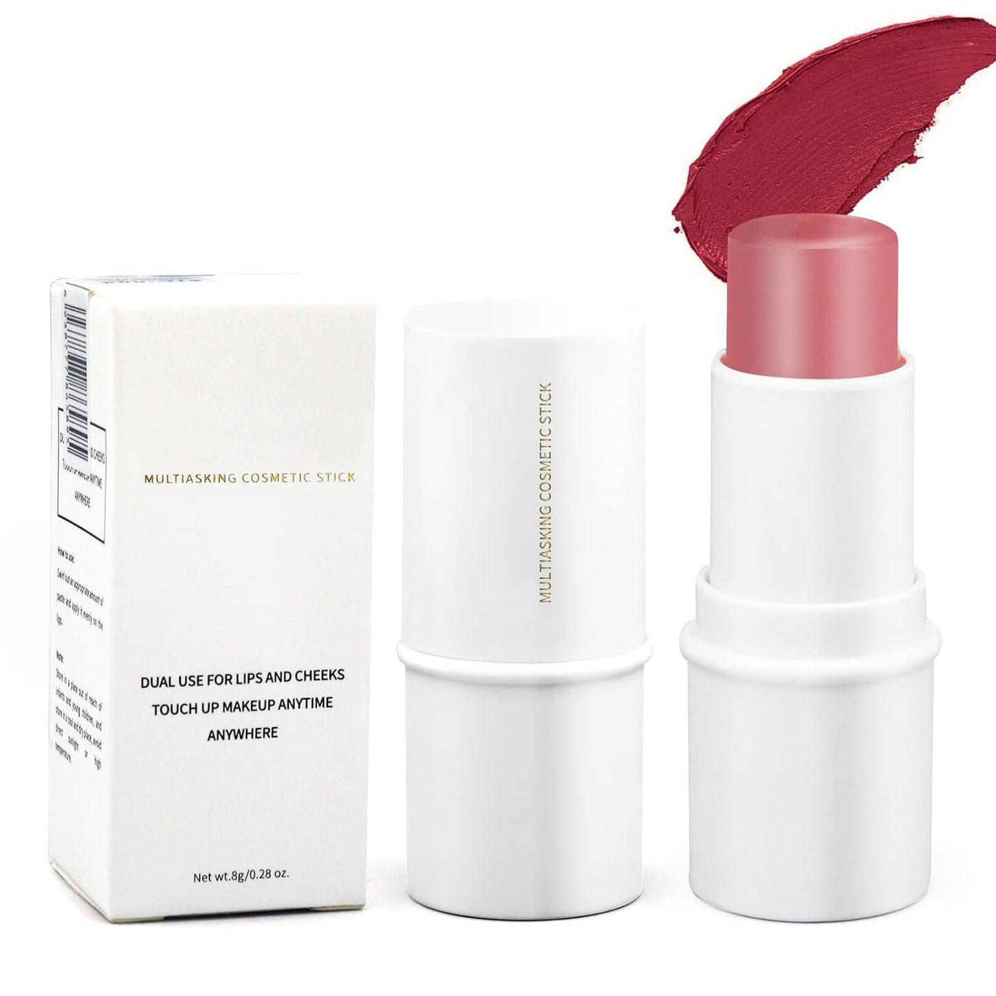 3 in 1 Multi Stick Makeup, Versatile Lip and Cheek Tint Highlighter Stick Waterproof Long Lasting Cream Contour Stick Bronzer Stick Illuminator Stick Makeup Stick for Cheeks Eyes Lips, Cruelty-Free Face Makeup(Pink Rose)