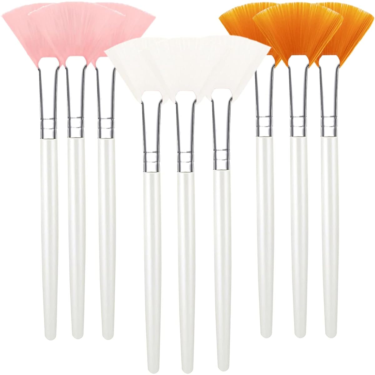 9 Pieces Fan Brushes for Facials Soft Face Mask Brush Acid Applicator Brush Cosmetic Makeup Skincare Tools for Mud Cream (White, Yellow, Pink)