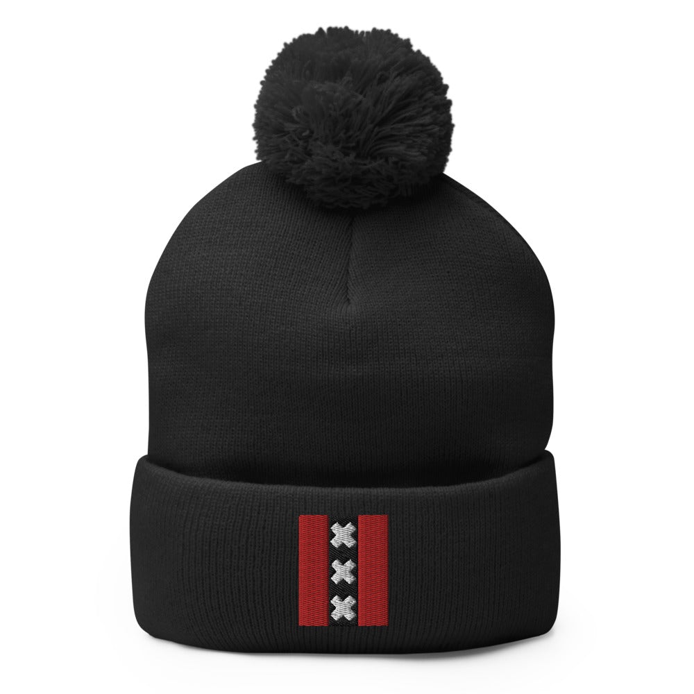 Amsterdam Flag Pom-Pom Beanie Embroidered