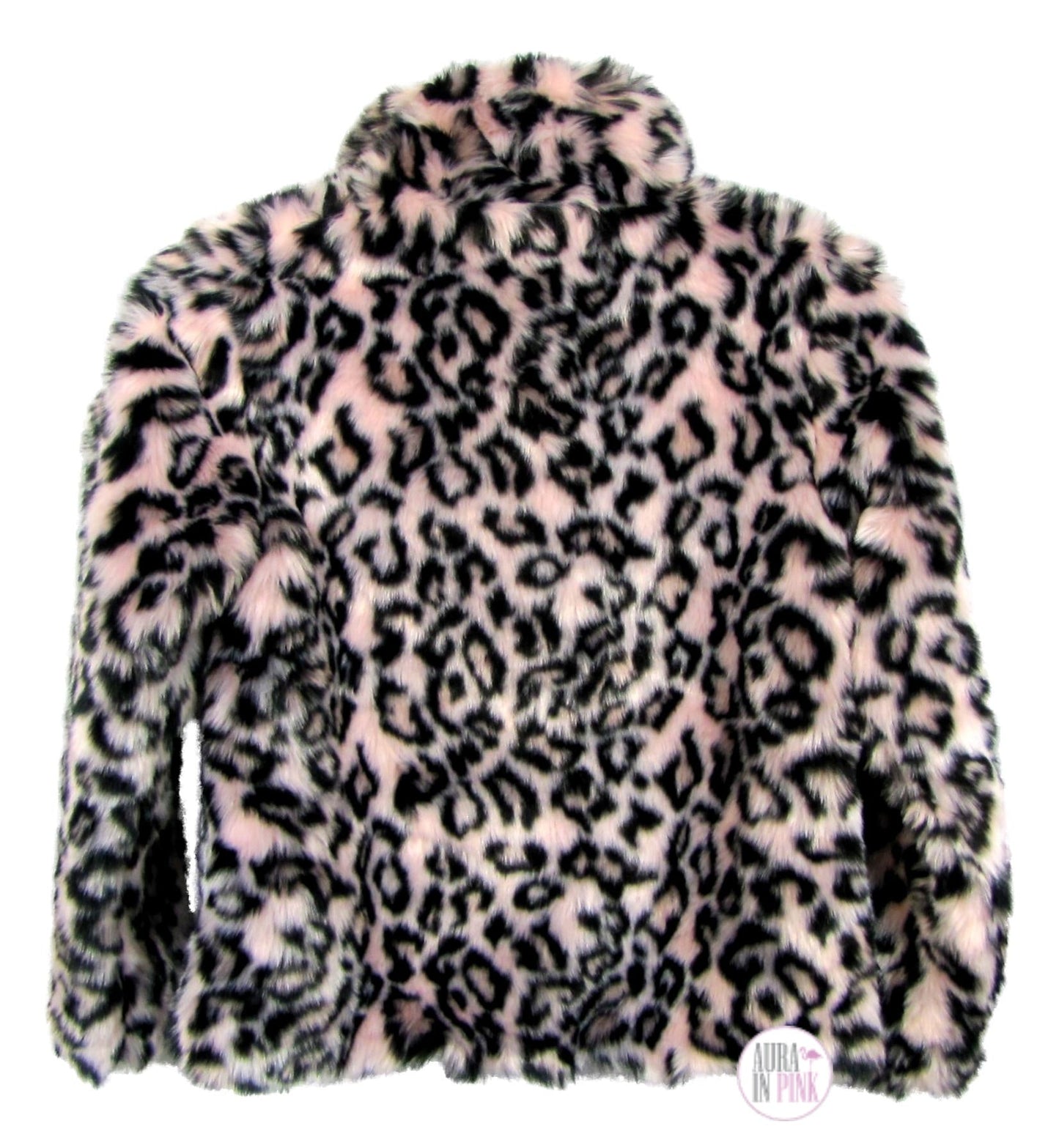 Aqua Girl Pink Leopard Print Faux Fur Plush Coat
