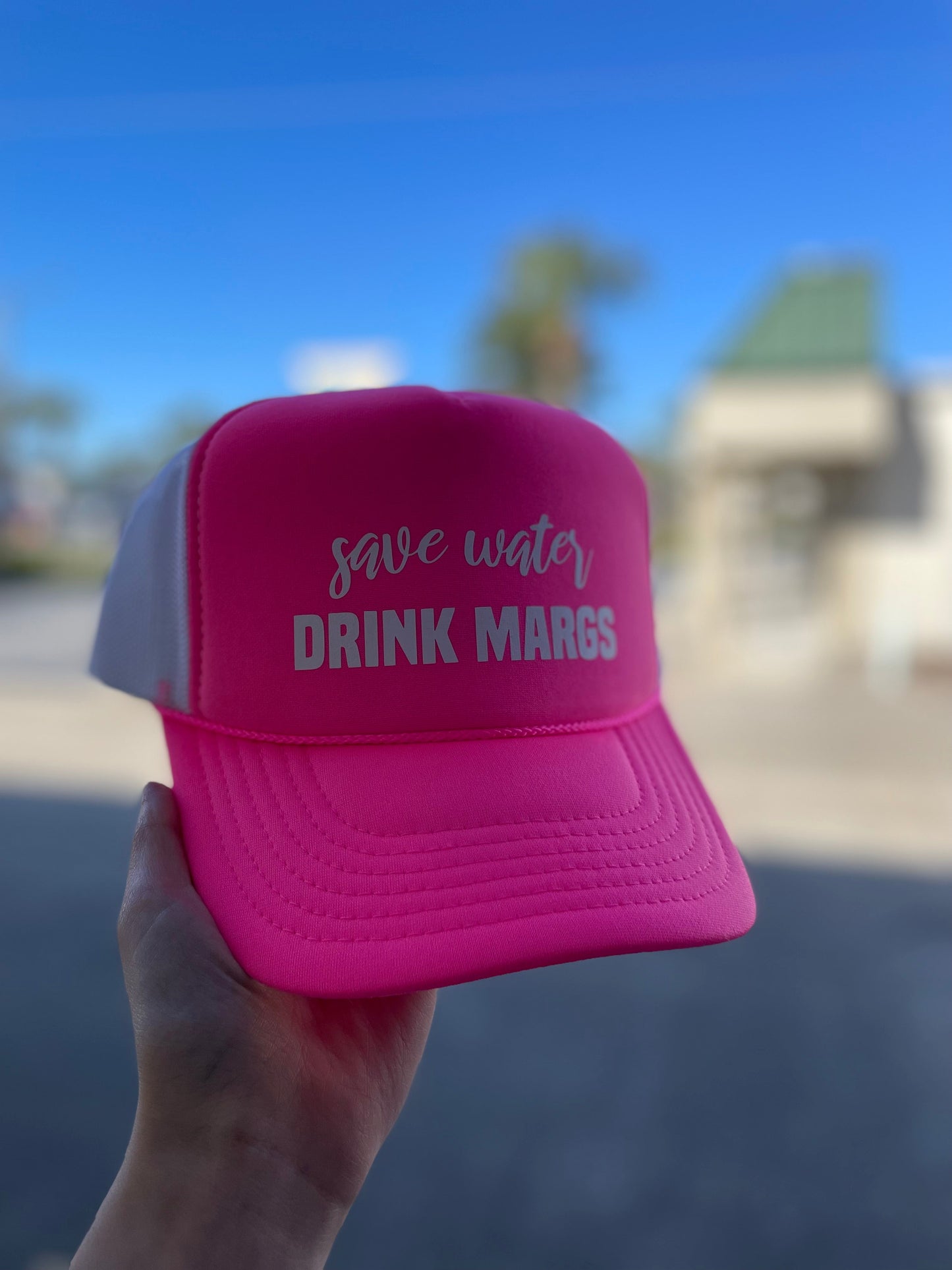 Save Water Drink Margs Puff Hat • Neon Pink