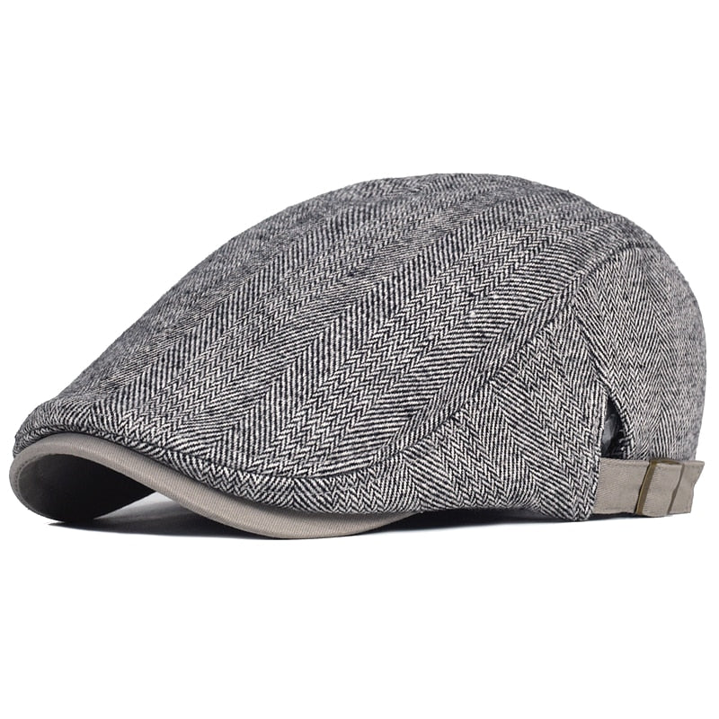 Vintage Style Newsboy Cap Unisex Winter Wool Thick Warm Herringbone Casual Stripe Berets Gatsby Flat Hat Peaked Adjustable Cap