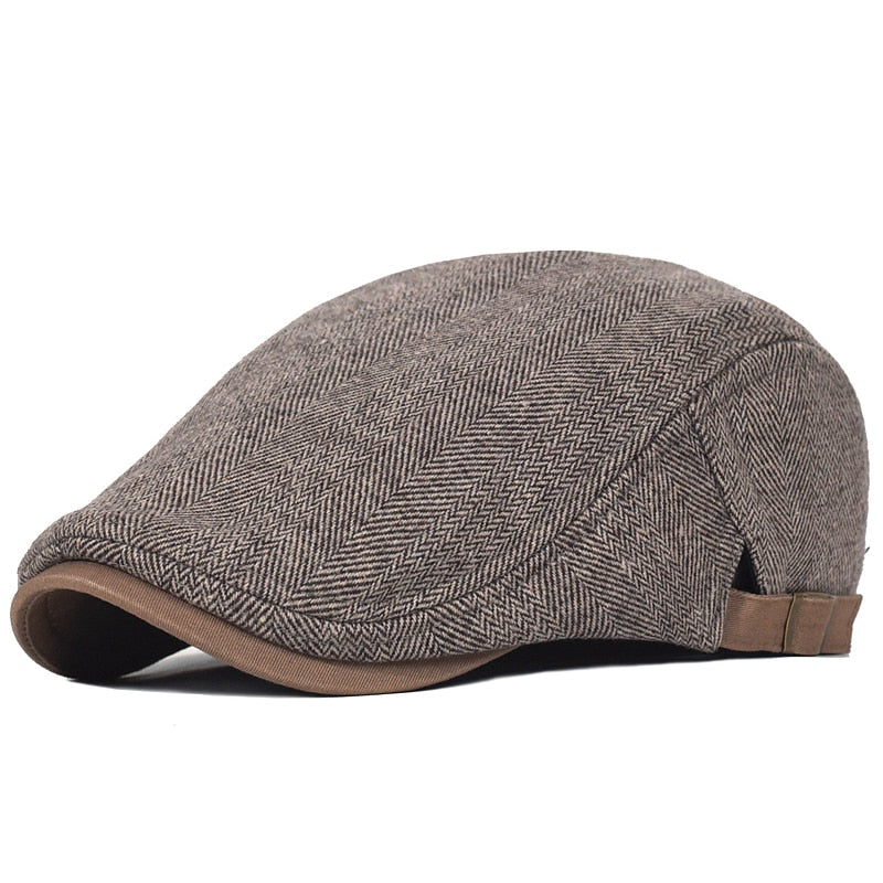 Vintage Style Newsboy Cap Unisex Winter Wool Thick Warm Herringbone Casual Stripe Berets Gatsby Flat Hat Peaked Adjustable Cap