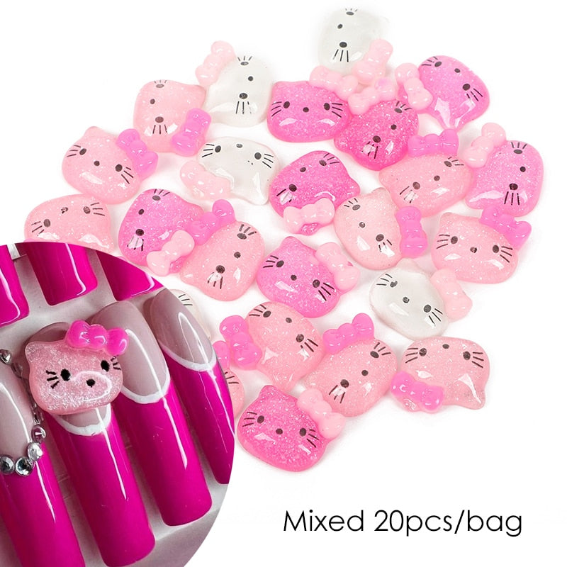 3D Kawaii Pink Cat False Nails