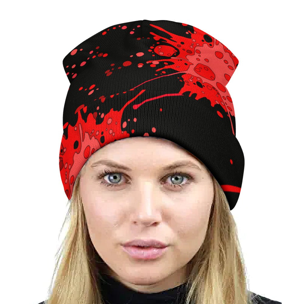 Sickstem Red ink Splash Splatter Cuffed Beanie