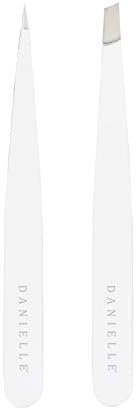 Slant and Point Tip Stainless Steel Tweezer Duo, White