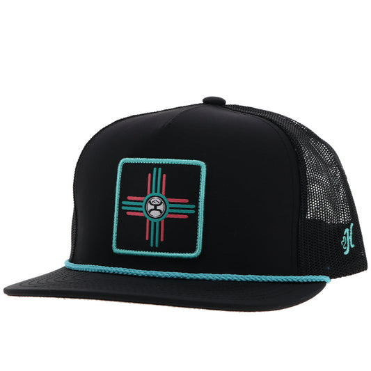 "Zia" Hat Black w/Turquoise/Pink Square Patch