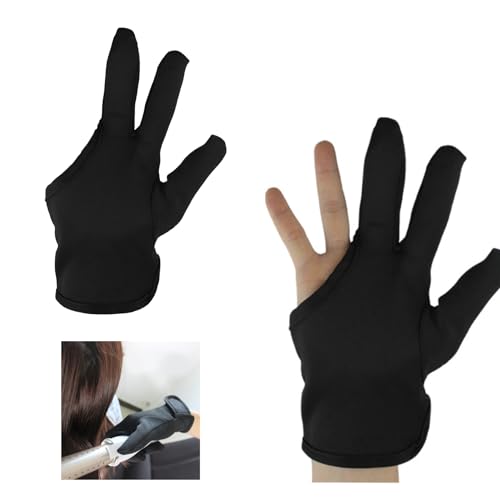 YAFIYGI Heat Resistant Gloves for Hair Styling, 2 Packs Heat Resistant Gloves for Curling Hair Curling Wand Glove Neoprene 3 Finger Barber Glove Reusable Hair Dye Heat Protector Glove Black