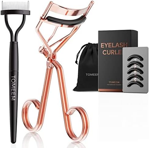 TOMEEM Eyelash Curler with Comb, Professional Volumizing Lash Lift Kit Lash Curler with Refill Pads for Home & Travel Uses, Rose Gold