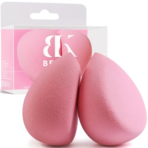 BEAKEY 2 Pcs Makeup Sponge Set, Latex Free Pink Beauty Sponge, Makeup Sponges for Foundation & Powder, Super Soft Blending Sponges - Large Flat Side Pink Makeup Gifts