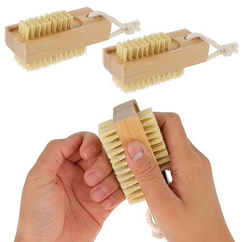 Amaxiu Wooden Nail Brush for Cleaning Fingernails, 2PCS Double Sided Nail Scrub Brush with Hanging Rope Nail Cleaning Scrubber Fingernail Brush Manicure Pedicure Brush Fingernail Toenail Scrub Brush