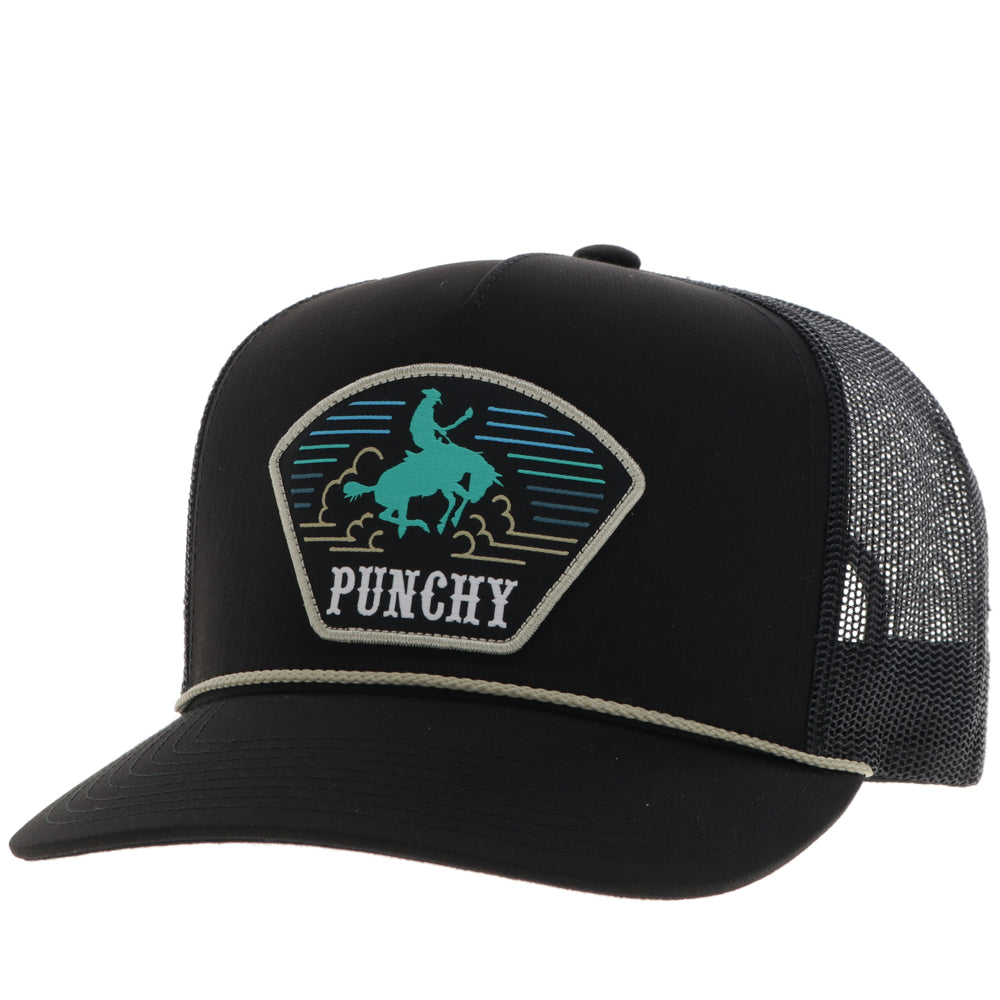 "Punchy" Hat Black w/Turquoise & Yellow Patch