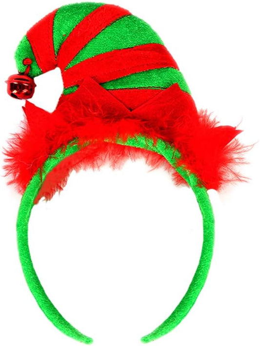 Christmas Elf Hat Headband Elf Bell Hair Hoops Xmas Halloween Headpiece Women Hairband Hair Bands Elves Party Decoration Cosplay Costume Cute Handmade Holiday Festival Hair Accessories Red Green