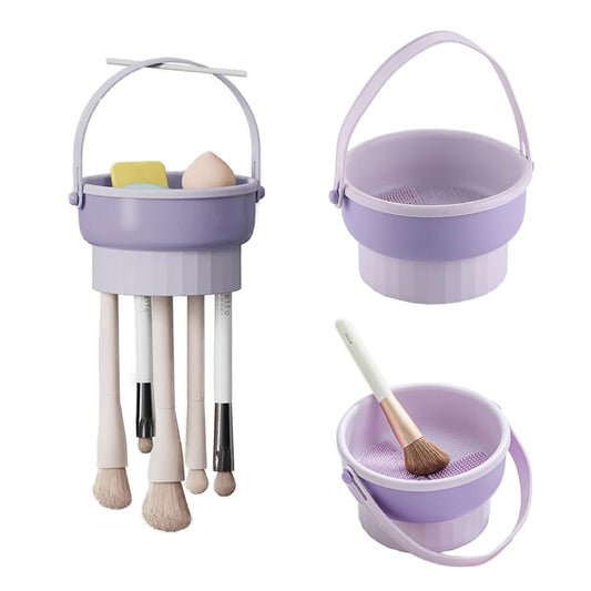 ZffXH Makeup Brush Cleaning Mat with Brush Drying Holder, 2 in 1 Silicone Cosmetic Brush Cleaning Scrubber Washing bowl,Makeup Brush Cleaner