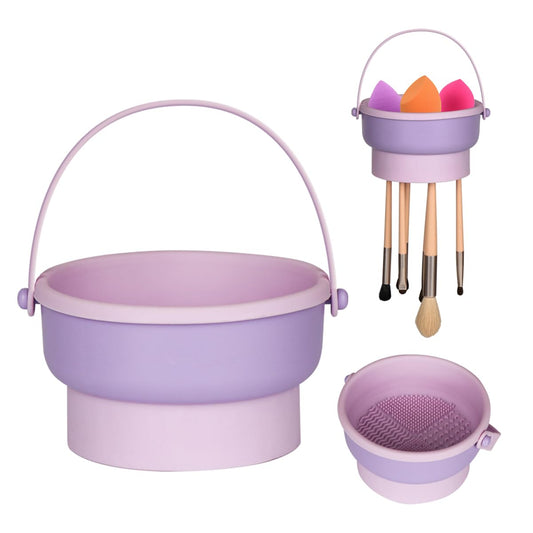 Vukehon Makeup Brush Cleaning Mat, 3 in 1 Silicone Makeup Brush Cleaner Bowl with Drying Holder, Limpiador De Brochas De Maquillaje, Portable Cosmetic Brush Cleaner, Large