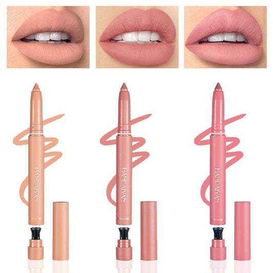 3 Colors Matt Nude Lipstick Lipliner Lip Crayons Pack Set,Velvet Moisture Smooth Matte Lipstick Pencils,Waterproof&Waterlasting,13#14#15#
