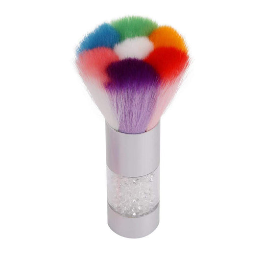 Colorful Nail Art Dust Remover Brush with Shiny Rhinestone Handle, Nail Brush Remover Cleaner for Acrylic UV Nail Gel Powder Makeup Foundation (Silver)