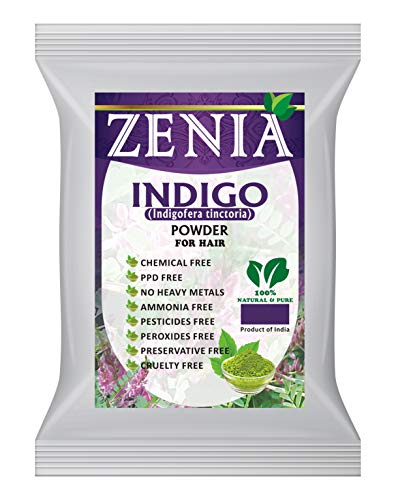 Zenia Indigo Powder Hair & Beard Dye Color | 100 Grams (3.5 ounce) | 100% Natural Hair Dye | Color Hair to Black Naturally | 100% Pure | No Preservatives