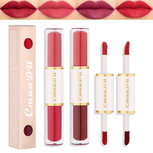 2Pcs 4 Colors Matte Liquid Lipstick Set, Long Lasting 24 Hour Waterproof Velvet Lip gloss Nonstick Cup Lip Stain Pigmented Lip Makeup Gift Sets for Girls and Women Labiales Deep Red Original A1 1+3#