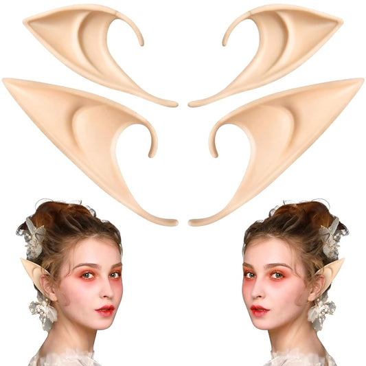 2 Pairs Elf Ear - Medium and Long Fairy Ears Halloween Cosplay Soft Pointed Pixie Ears Anime Party Costume Dress Up Masquerade Accessories Elven Vampire Fairy Ears for Women Kids (2 Pairs)