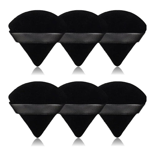 6 Pcs Pure Cotton Triangle Powder Puff,Face Soft Makeup Puff for Loose Powder,Velour Cosmetic Foundation Sponge Beauty Makeup Tools-Black