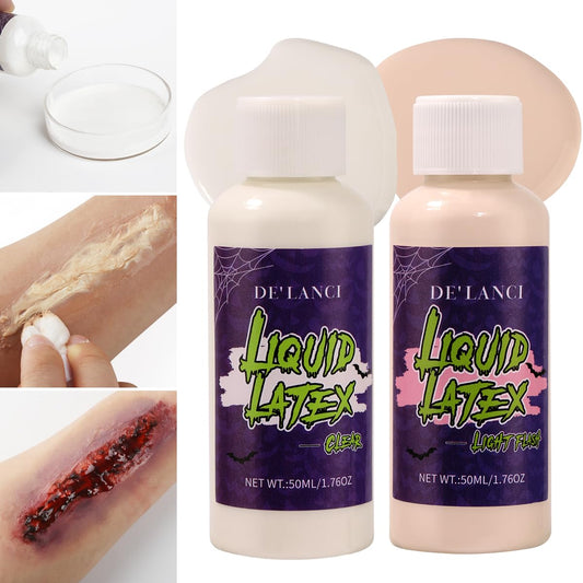 2 Pcs Liquid Latex Sfx Makeup Halloween liquid Latex Makeup,Special Effects Makeup For Scar Cut Wound Peeling Skin Wrinkles Monster Zombie,Latex Glue for Skin,Prosthetic Glue