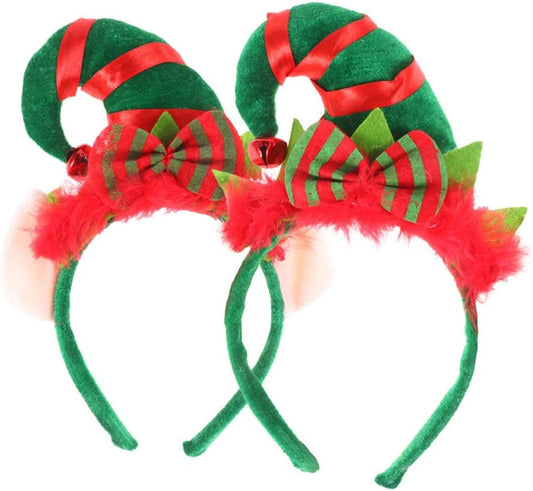 Tomaibaby 2pcs Elf Hat Headband with Bell Christmas Headband for Girls Women Halloween Holiday Christmas Party Decoration