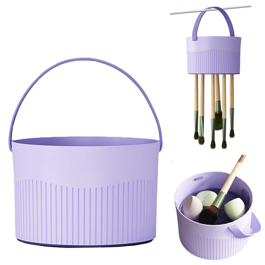 BUCICE Makeup Brush Cleaner Bowl, 3 in 1 Silicone Makeup Brush Cleaning Mat Makeup Brush Tools Drying Holder Portable Washing Tool with Storage Stand, Purple