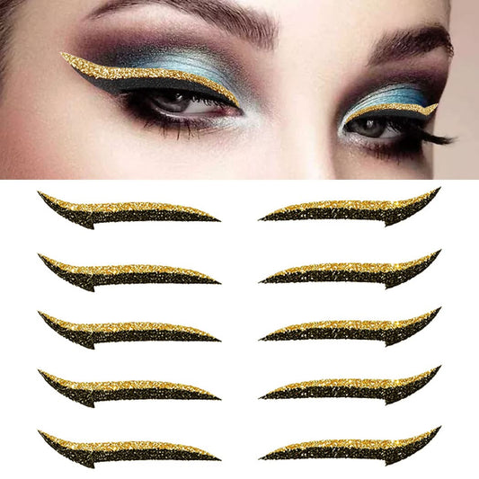 Uranian Eyeliner Stickers Glitter Eyeliner Stickers Instant Adhesive Eye Line Strip Reusable Eyeshadow Stickers Colorful Eyelid Tape for Party Eye Makeup Tool for Women and Girls (Gold)
