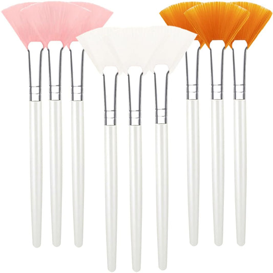 9 Pieces Fan Brushes for Facials Soft Face Mask Brush Acid Applicator Brush Cosmetic Makeup Skincare Tools for Mud Cream (White, Yellow, Pink)