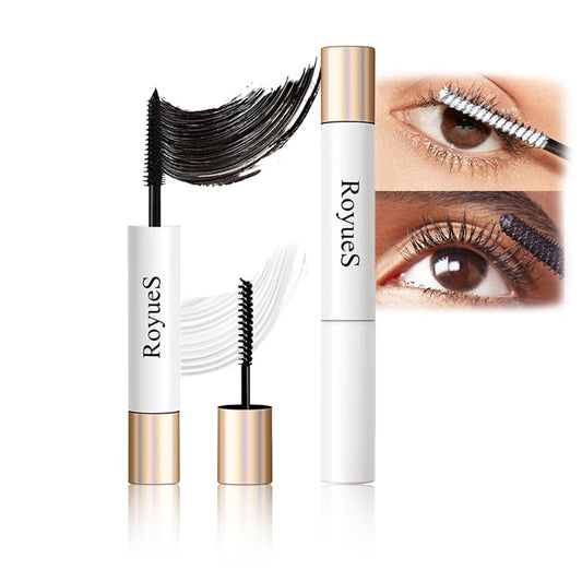 2-In-1 Eyelash Primer + Black Mascara, Volume And Length Clean Mascara, Easy To Apply White Mascara Lash Primer, No Clumping Womens Mascara, Curly Thick Clean Mascara Black