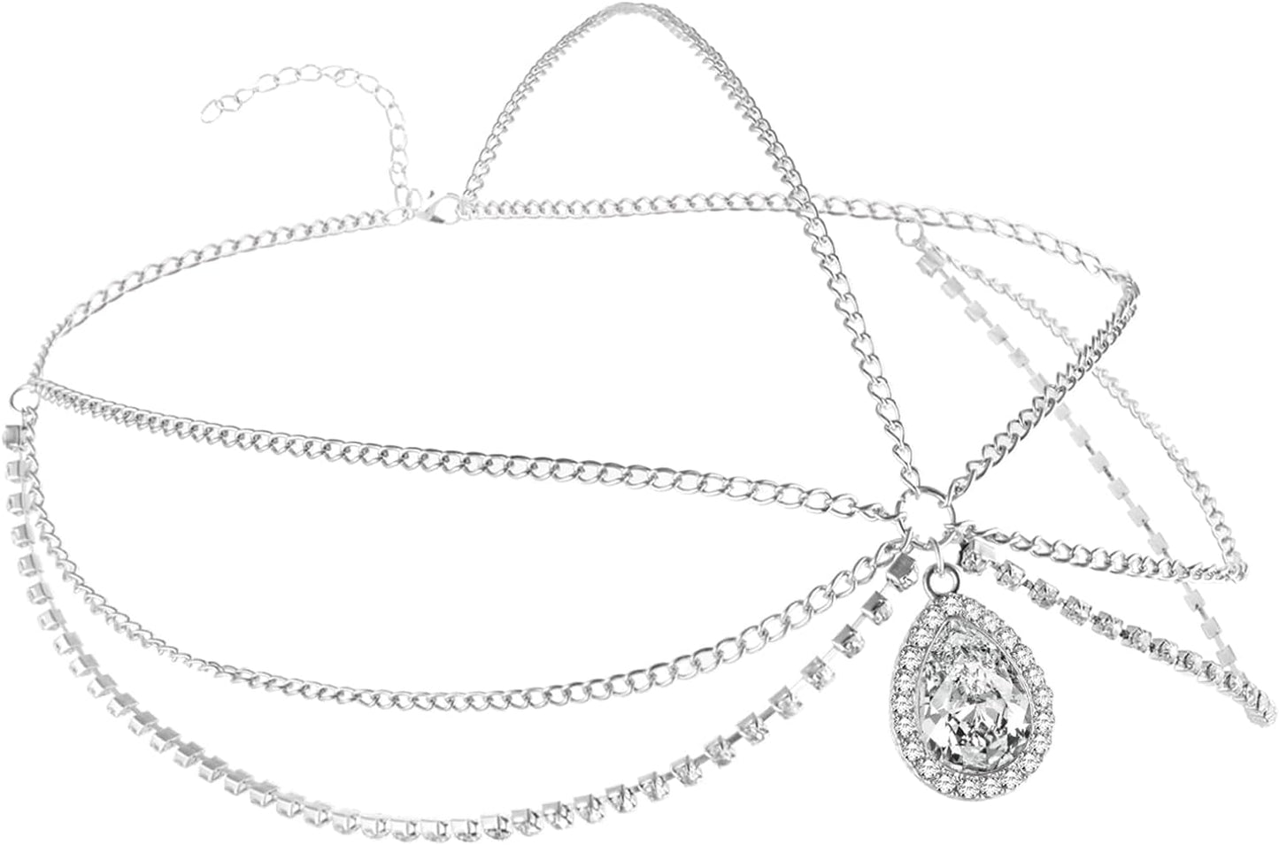 Telooco Rhinestones Headpiece Gypsy Wedding Head Chain Acessories for Women and Girls Cosplay Elf Party Costume(Silver)