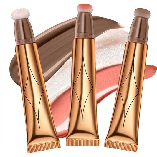 3PCS Contour Beauty Wand Set, Liquid Bronzer Stick, Liquid Contour, Contour Wand, Contour Blush and Highlighter Sticks with Soft Cushion Applicator(Contour+Blush+Highlighter)
