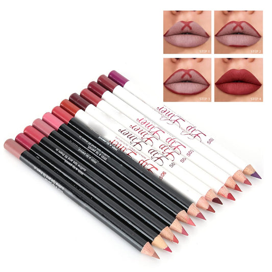 Saluaqui 12 ColorsSet Waterproof -Lasting Matte Lipstick, Sexy Lip Liner Pencil, Matte Lip Liner Makeup Cosmetic Beauty