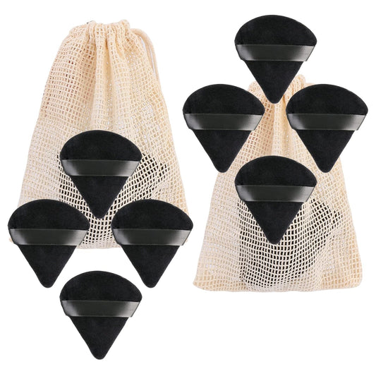 Yoseng 4pcs Powder Puffs for Face Powder Both Dry and Wet Black Triangle Makeup Puff for Loose & Cosmetic Foundation, Wedge Shape Velour Cosmetic Sponge for Contouring,with Mesh Laundry Bag(2Pack)