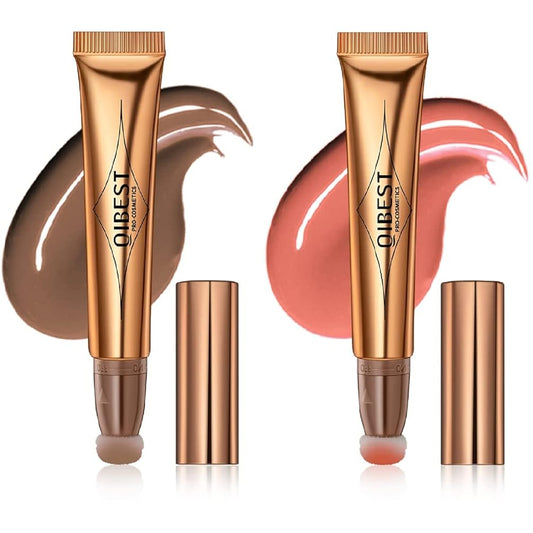 2 Color Contour Blush Beauty Wand, Liquid Face Concealer Pen,With Cushion Applicator Attached Easy to Blend. (01#Contour Grey brown02#Blush Cream Pink_