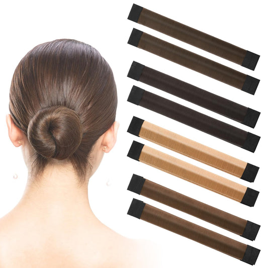 8Pcs Hair Bun Maker French Hair Donut Snap Roll Bun Tool for Long Hair,Easy Bun Hair Tool Fashion Hair Curler Bun Clips for Women & Girls (Champagne Color / Light Brown / Dark Curry / Light Curry)