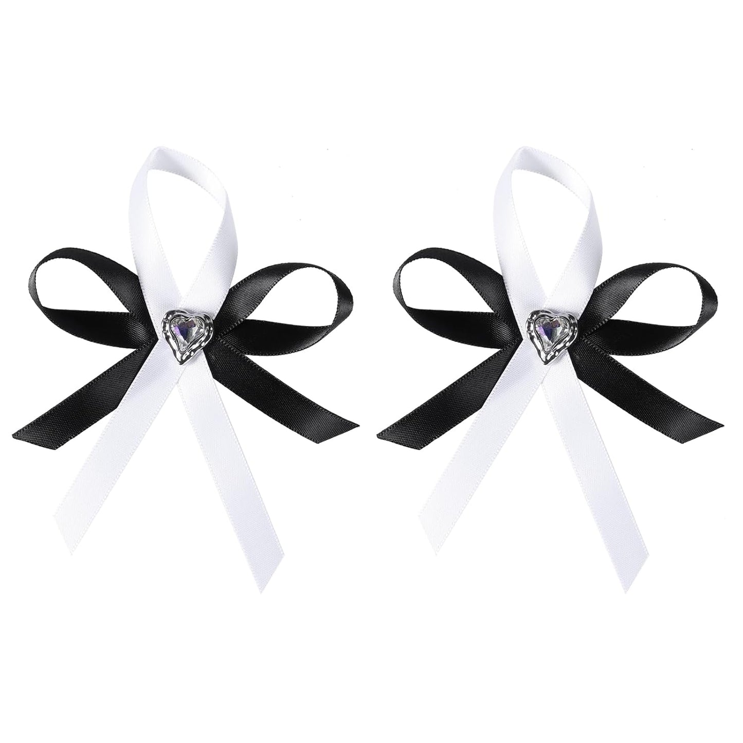 SUPCLIPS Ribbon Hair Clips, 3 Inch Lovely Tassel Hair Bows with Heart Rhinestone, Handmade Princess Hair Accessories for Kids Girls