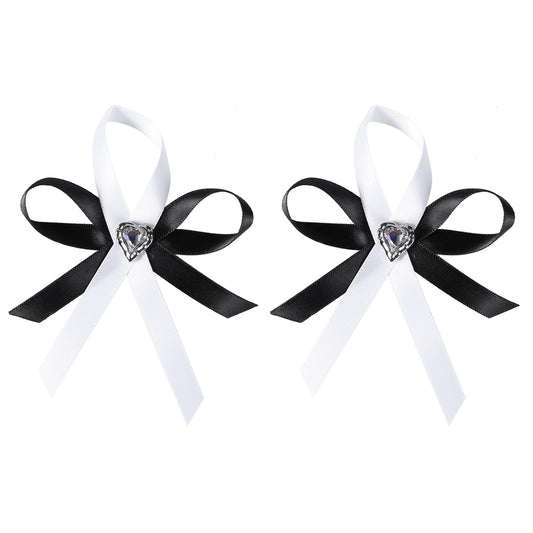 SUPCLIPS Ribbon Hair Clips, 3 Inch Lovely Tassel Hair Bows with Heart Rhinestone, Handmade Princess Hair Accessories for Kids Girls