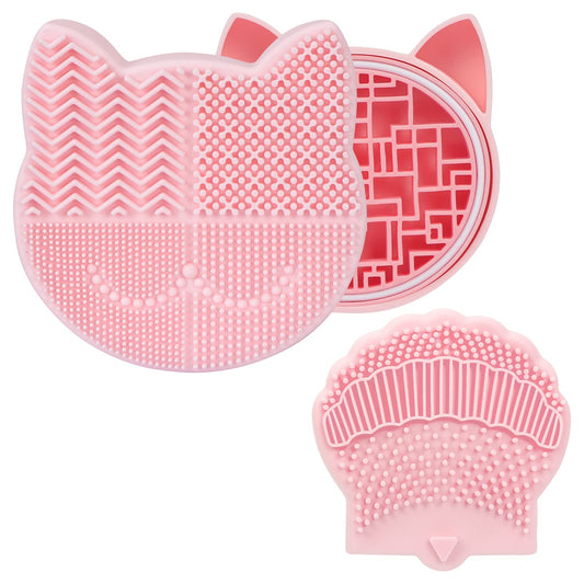 Songaa Silicone Makeup Brush Cleaning Mat with Detachable Brushes Organizer, Makeup Brush Cleaner Pad Claw Shaped Cosmetic Brush Cleaner Scrubber Tool Pink
