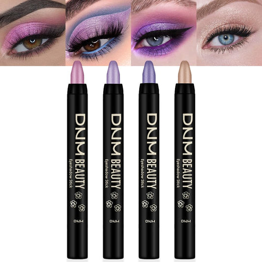 AMY'S DIARY Eyeshadow Pencil Cream Stick 4Pcs Set, Eye Eyeshadow Waterproof Pearl Pink Purple Mocha Beige Shimmer Metallic Eyeshadow Crayon Stick (Set04)