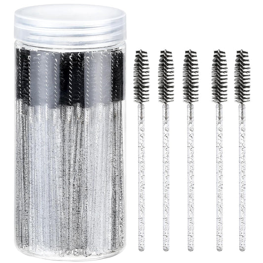 300PCS Disposable Eyelash Brush with 1 Replacement Container, Mascara Wands for Eye Lash Makeup Accessories, Spoolies for Eyelash Extensions, Crystal Eyebrow Brushes - Black