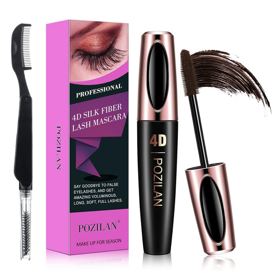 Brown Mascara Waterproof with Folding Eyelash Comb Brush - Lengthening, Volumizing, Long-Lasting, Natural Eye Makeup (Brown)
