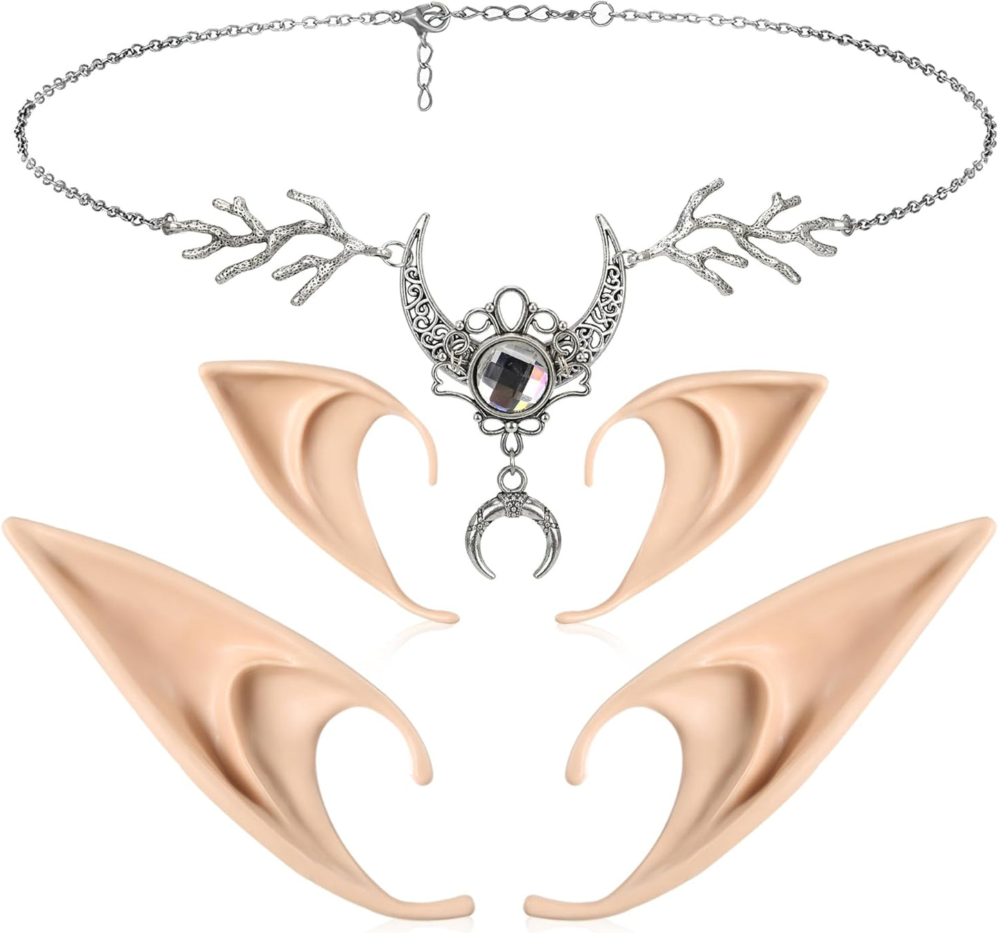 FRESHME Elf Ears with Fairy Headpiece - Moon Hairpiece for Men Women Renaissance Celtic Cosplay Elf Ears Headpiece Set