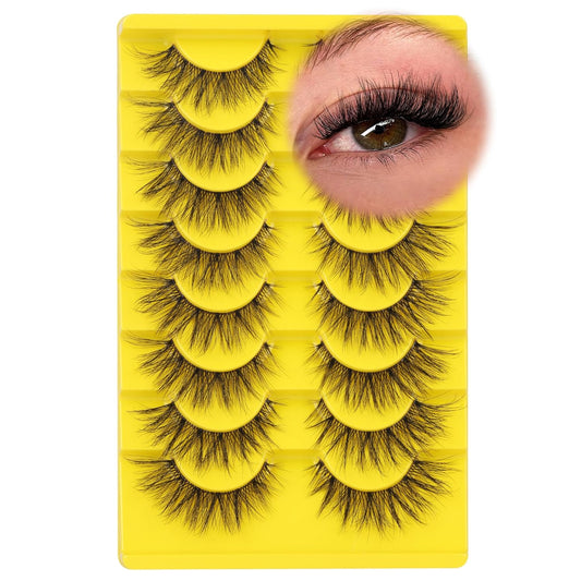 ALICE False Eyelashes Wispy Cat Eye Lashes Clear Band Natural Volume Fake Lashes Faux Mink Eye Lashes Strip 8 Pairs