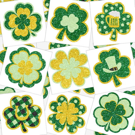 72 Pieces Glitter Shamrock Temporary Tattoos St. Patrick's Day Tattoos Lucky Clover Glitter Tattoo Stickers St. Patrick's Day Irish Sticker Parade Party Favors Decorations Accessories, 9 Styles